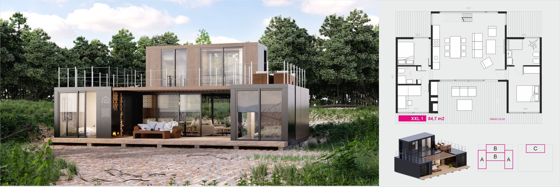 Projekt domu kontenerowego. Wersja XXL